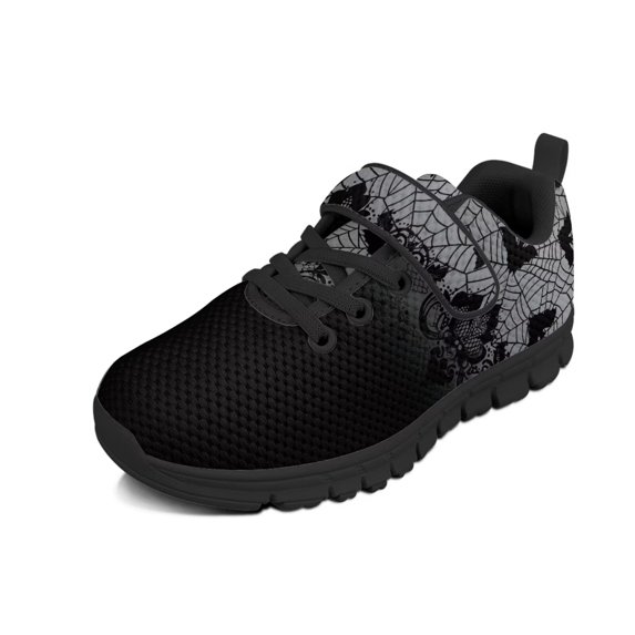 Pointodoor Spider Cobweb Shoes for Boys Halloween Sneakers for Little Kids Black Trail Running Shoes Knitted Mesh Outdoor School Athletic Shoes with One Strap