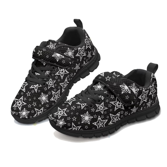 Pointodoor Star Sneakers for Girls Fashion Dress Tennis Shoes for Kids Size 1 Lightweight Anti-Slip Running Shoes Breathable for Sport Athletic with Single Buckle
