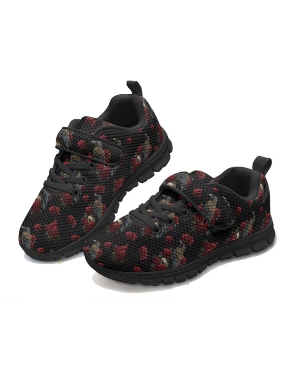 Yellow Spider Cobweb Shoes for Kids Size 13 Casual Knitted Halloween Sneakers for Boys Girls Sport Athletic Shoes Anti Slip Breathable Lightweight Single Buckle Sneaker