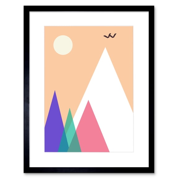 Pointy Mountains Birds Artwork Framed Wall Art Print 9X7 Inch
