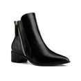 thumbnail image 1 of BLISSFUL STEP Women's Ankle Boots Pointy Toe Block Heel Double Zips Faux Leather Booties  Black 5.5, 1 of 7