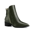 thumbnail image 1 of BLISSFUL STEP Women's Ankle Boots Pointy Toe Block Heel Double Zips Faux Leather Booties  Green 5.5, 1 of 7