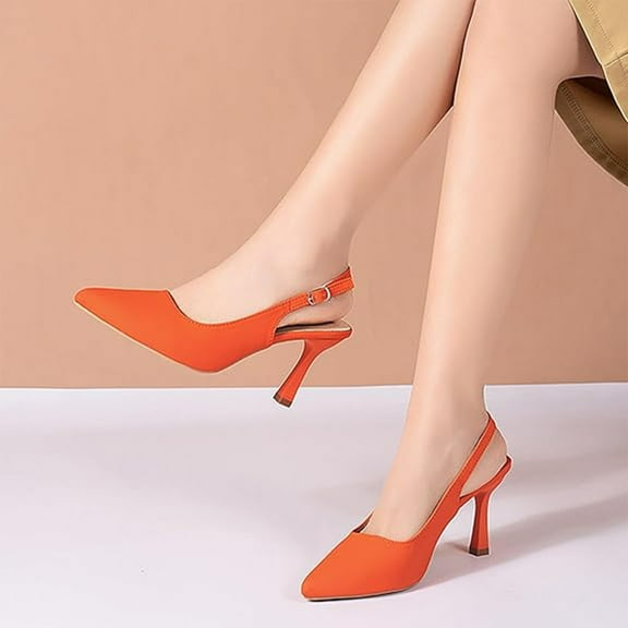 Pointy Toe Heels for Women, Slingback Court Shoes Heel, Ladies Pumps Ankle Strap Dress Sandals, Suitable for Shopping, Attending Events and Other Occasions. (Orange Size 35)