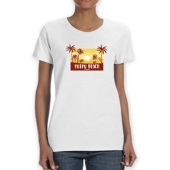 Poipu Beach From Hawaii, Medium Front Graphic Women T-Shirt, Female Medium