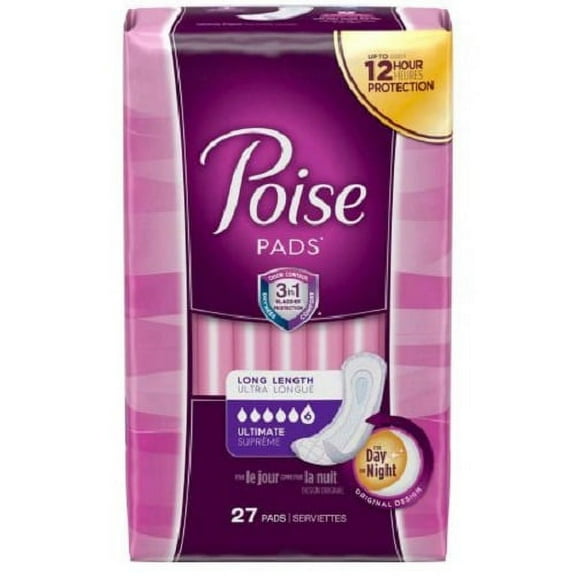 Poise 15.9 Inch Length Heavy Absorbency Absorb-Loc Female Disposable Bladder Control PadL, 27 Ct, 2 Pack