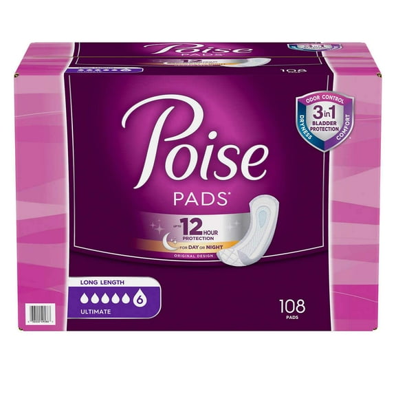 POISE Ultimate Absorbency Pads-Long Length 108CT