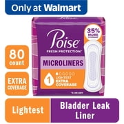 Poise Microliners Incontinence Panty Liners, 1 Drop, Extra Coverage, 80 Count