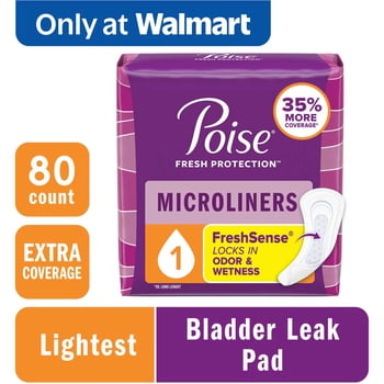 Poise Microliners Incontinence Panty Liners, 1 Drop, Extra Coverage, 80 Count
