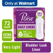 Poise Adult Incontinence Panty Liners, 2 Drop Light Absorbency, Extra Coverage, 72 Count