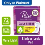 Poise Adult Incontinence Panty Liners, 2 Drop Light Absorbency, Extra Coverage, 72 Count