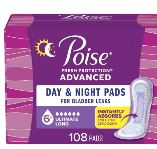 Poise Advanced Ultimate Absorbency Long Pads, 108-ct