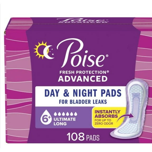 Poise Advanced Ultimate Absorbency Long Pads, 108-ct