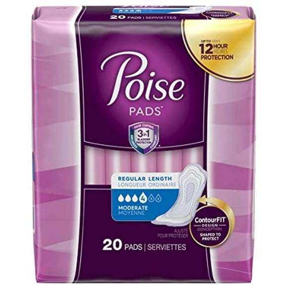 Poise Bladder Control Pad 10.9 Inch Length Moderate Absorbency Polyacrylate Regular Female Disposable, 19564 - 20 Pads