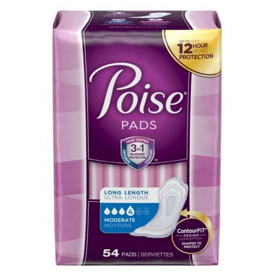 Poise Bladder Control Pad, 12.20 Inch Length Moderate Absorbency Absorb-Loc Core One Size Fits Most Adult Female Disposable, Kimberly Clark, 39299 - Pack of 54