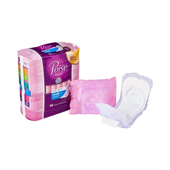 Poise Bladder Control Pad, 12.4 Inch Length, Moderate Absorbency, Female | 16 Count