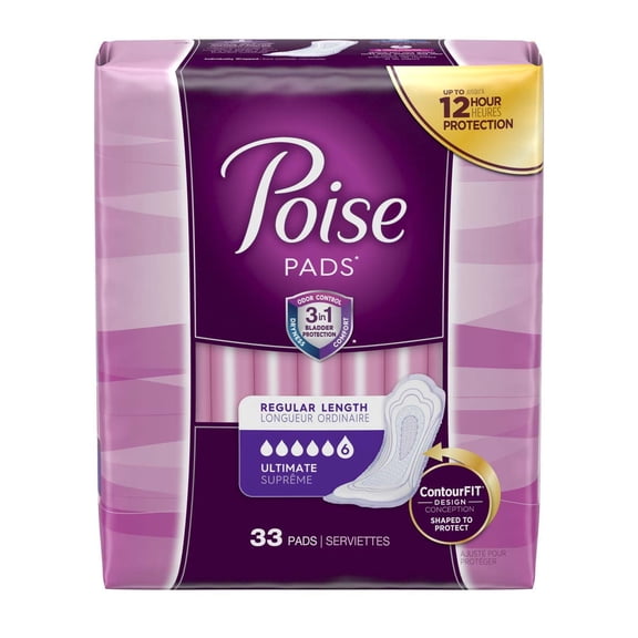 Poise Bladder Control Pad 3-1/2 X 16 Inch Heavy Absorbency Absorb-Loc Regular Female Disposable, 33592 - Pack of 33