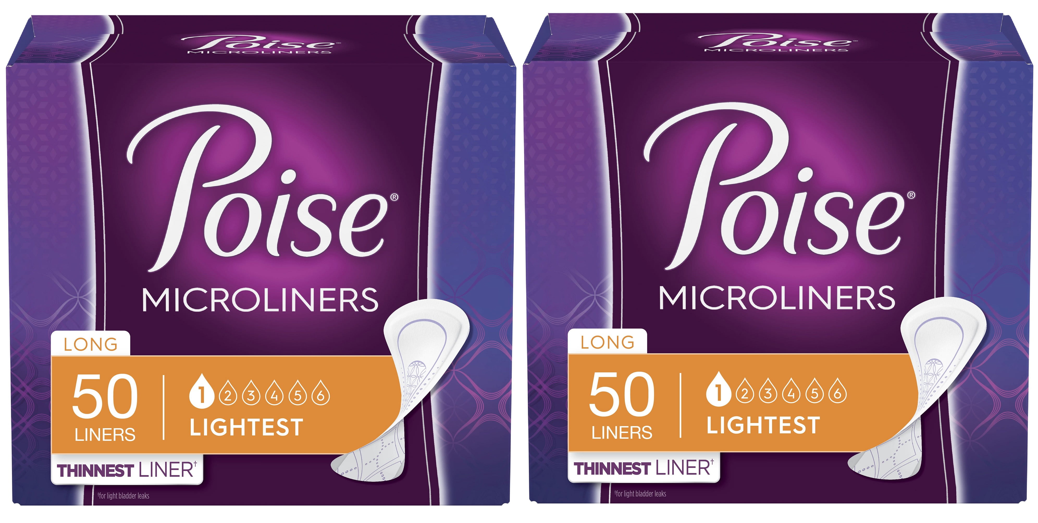 Poise Daily Incontinence Microliners for Women, Long Length, Unscented ...
