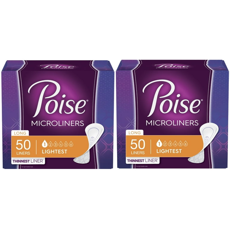Poise Daily Incontinence Microliners for Women, Long, 50 Ct - 2