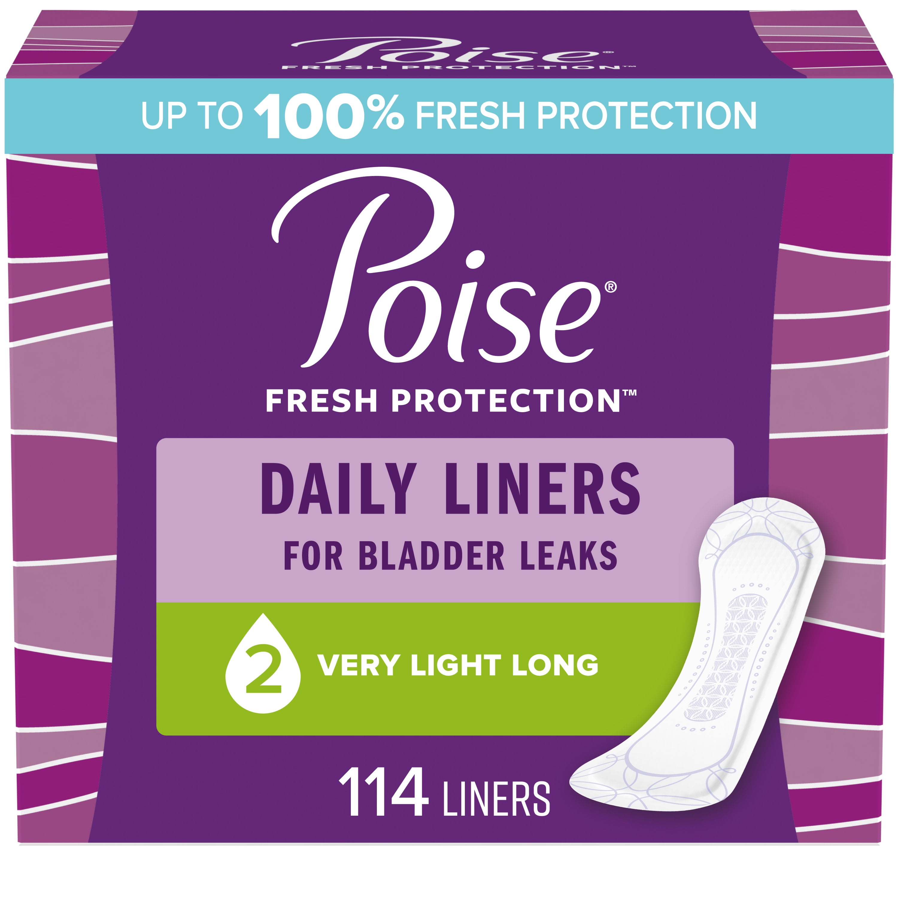 Poise Daily Incontinence Panty Liners, 2 Drop, Very Light Absorbency, Long,  81Ct 