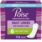 Poise Daily Incontinence Panty Liners, 2 Drop, Very Light Absorbency, Long, 114Ct