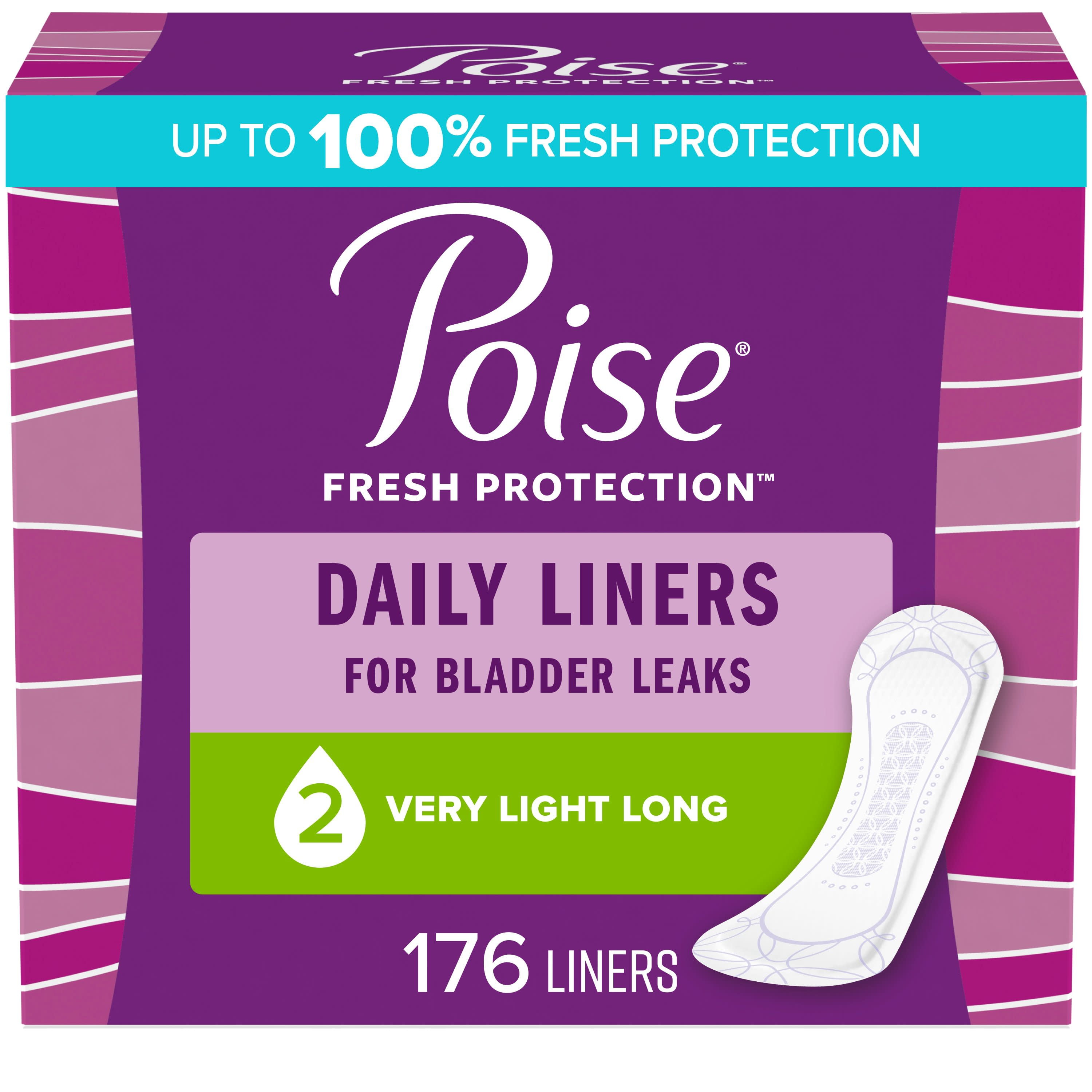 Poise Daily Incontinence Panty Liners, 2 Drop, Very Light Absorbency, Long,  176Ct 