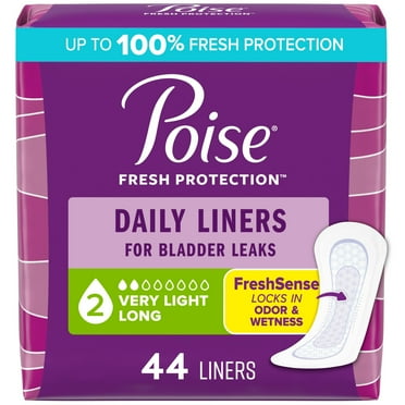 Poise Daily Incontinence Panty Liners, 2 Drop Very Light Absorbency, Long, 44 Count