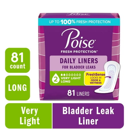 Poise Daily Incontinence Panty Liners, 2 Drop Very Light Absorbency, Long, 81 Count