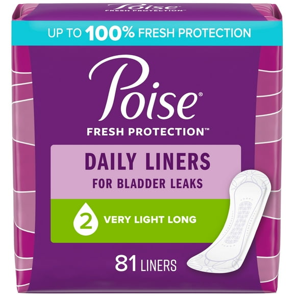 Poise Daily Incontinence Panty Liners, 2 Drop, Very Light Absorbency, Long, 81 Count