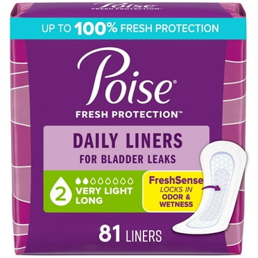 Poise Daily Incontinence Panty Liners, 2 Drop Very Light Absorbency, Long, 81 Count