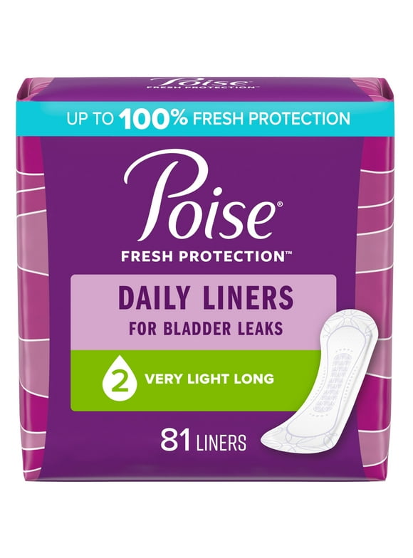 Poise Daily Incontinence Panty Liners, 2 Drop, Very Light Absorbency, Long, 81Ct