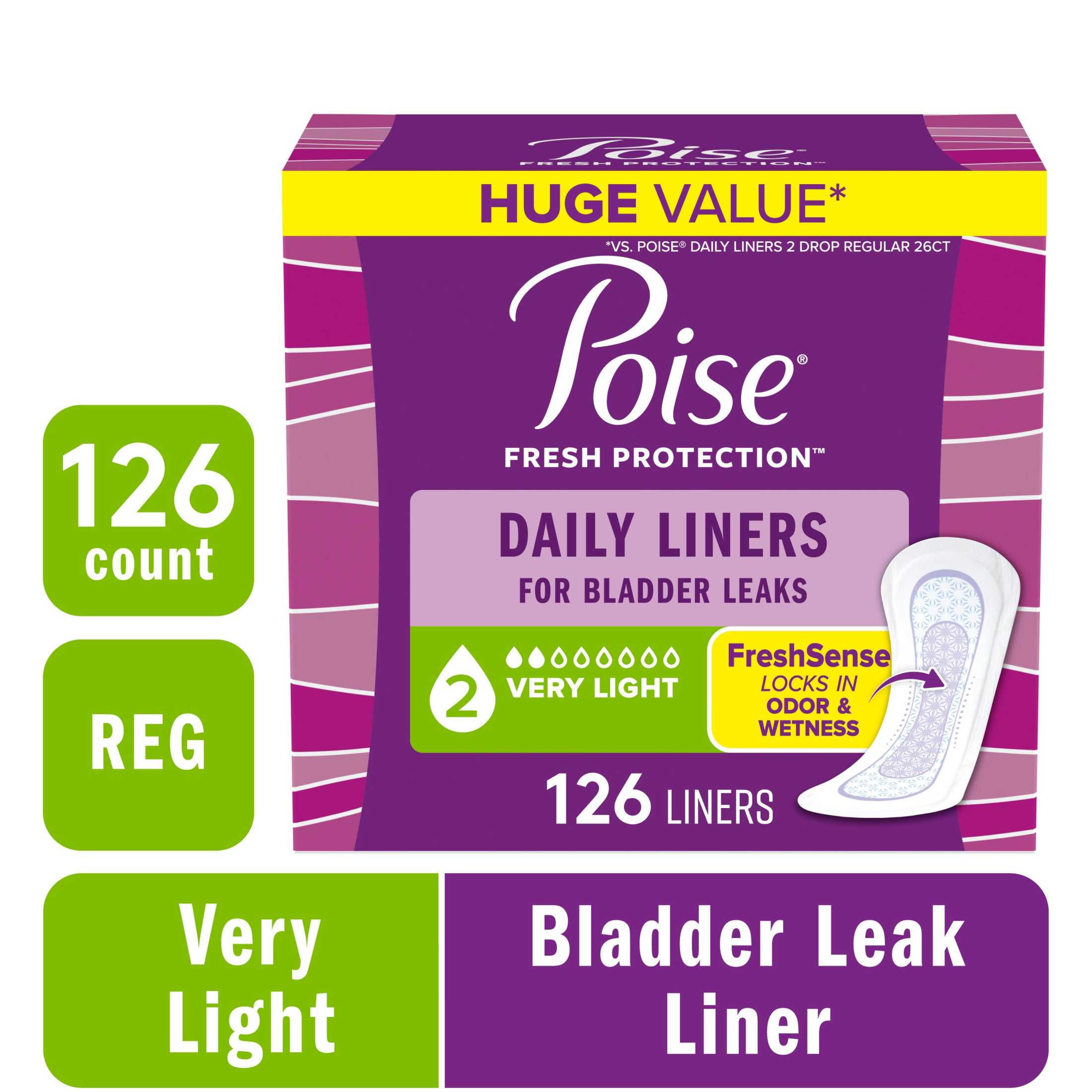 Poise Daily Incontinence Panty Liners, 2 Drop Very Light Absorbency, Regular, 126 Count