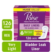 Poise Daily Incontinence Panty Liners, 2 Drop Very Light Absorbency, Regular, 126 Count