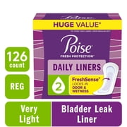 Poise Daily Incontinence Panty Liners, 2 Drop Very Light Absorbency, Regular, 126 Count