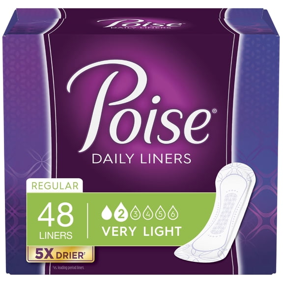 (4 pack) Poise Daily Incontinence Panty Liners, 2 Drop Very Light Absorbency, Regular, 48 Count