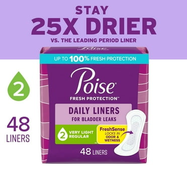 Poise Daily Incontinence Panty Liners, 2 Drop Very Light Absorbency, Regular, 48 Count