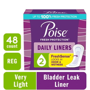 Poise Daily Incontinence Panty Liners, 2 Drop Very Light Absorbency, Regular, 48 Count