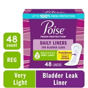 Poise Daily Incontinence Panty Liners, 2 Drop Very Light Absorbency, Regular, 48 Count