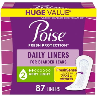 Poise Daily Incontinence Panty Liners, 2 Drop Very Light Absorbency, Regular, 87 Count