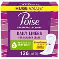 thumbnail image 1 of Poise Daily Liners, Incontinence Panty Liners for Bladder Leaks, 2 Drop Very Light Absorbency, Regular Length, 126 Count of Pantiliners, Packaging May Vary, 1 of 4