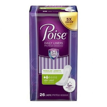 Poise Daily Liners, Light Absorbency, One Size Fits Most (7.5 Inch Length), 26 Count