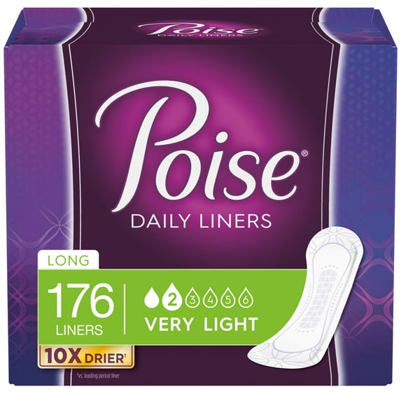 Poise Daily Liners Women's Very Light - Long Postpartum Incontinence Liners, 176 Count