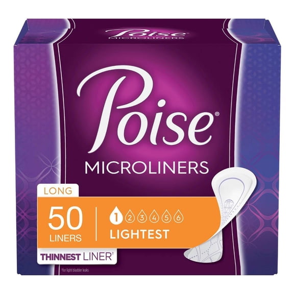 Poise Daily Long Length Incontinence Super Light Panty Microliners for Women, 50 Count
