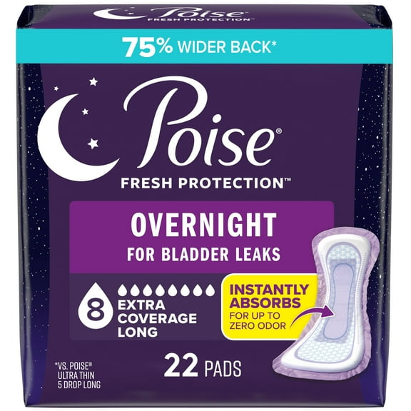 Poise Extra-Coverage Incontinence & Postpartum Pads - 8 Drop Overnight - 22 ct (Packaging May Vary)