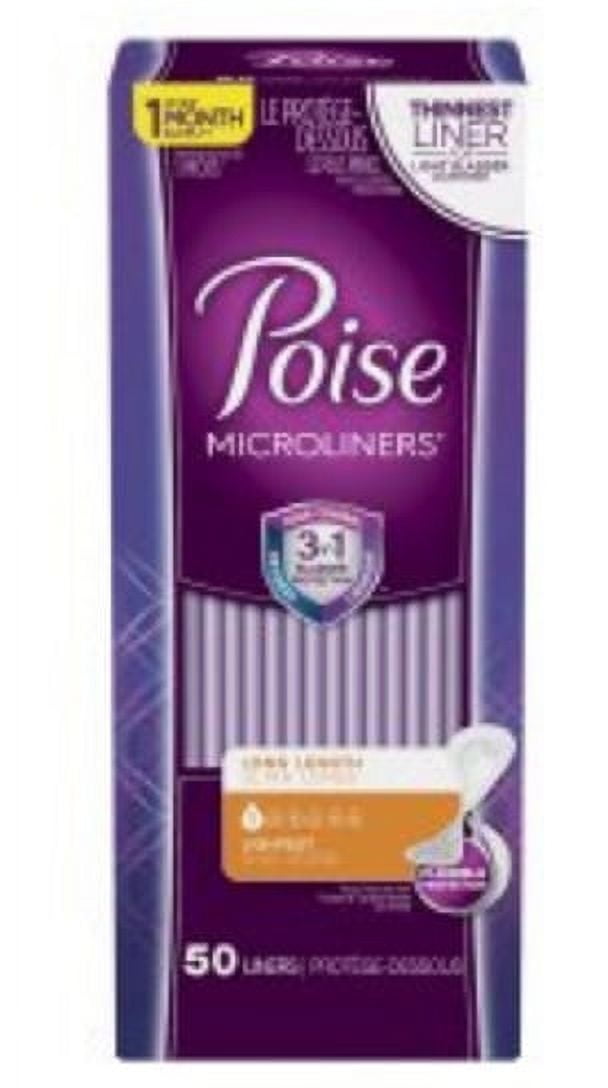 Poise Female Long Microliners, Light Absorbency, One Size Fits Most,  Disposable, 48288 - Pack of 50 