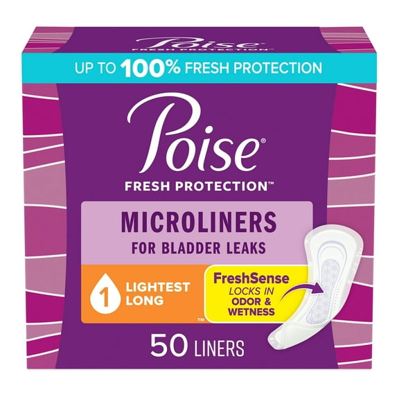 (6 pack) Poise Microliners Incontinence Panty Liners, 1 Drop Lightest Absorbency, Long, 50 Count