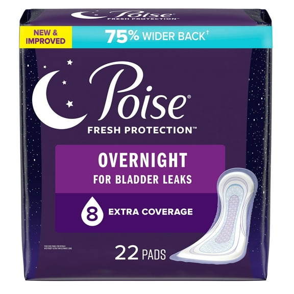 Poise Fresh Protection Overnight Female Incontinent Pad Overnight 5.3 Inch Length 54943, 22 Ct