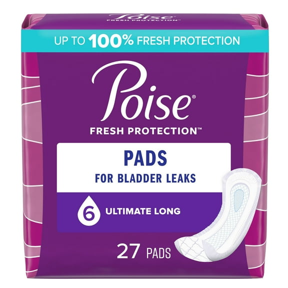 Poise Heavy Absorbency Female Incontinent Pad, Long, Large, 108 Ct