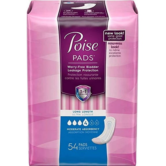 Poise Long Length Moderate Absorbency Ultra Pads - Size 4 - 54 ct