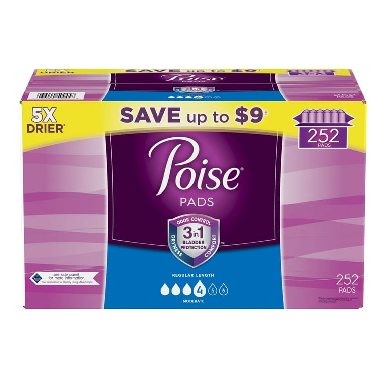 Poise Incontinence Pads, Moderate Absorbency, Regular, 252 Count 