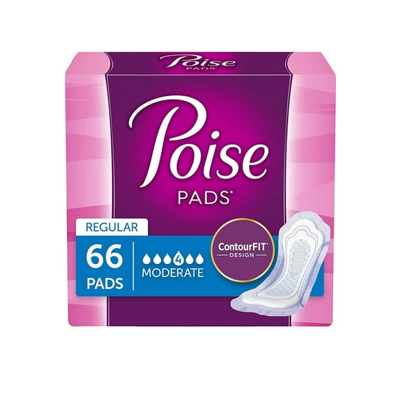 Poise Incontinence Pads, Moderate Absorbency, Regular, 66 Count